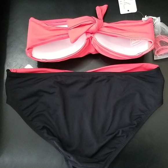 Anne Cole two piece swimsuit, coral and black - Picture 5 of 5